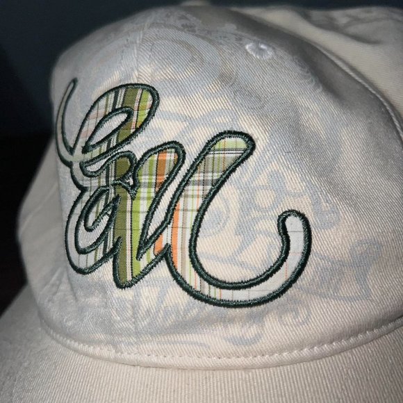 Ecko Unltd. Y2K Cursive Hat Cream Green Plaid Design One Size Baseball Cap - Picture 3 of 6
